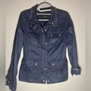J. Crew Utility Field Jacket Gold Snap Navy Blue 100% Cotton Size XS Cinch